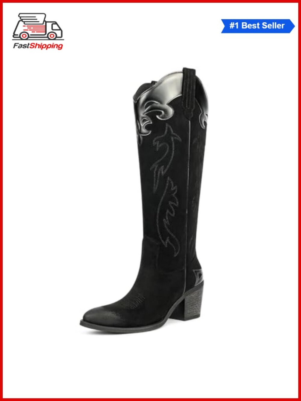 ✨Women's Cowboy Knee High Boots Chunky Heel Western Cowgirl Faux Suede